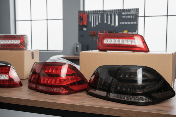 Mercedes Rückleuchten auf Karton und Tisch